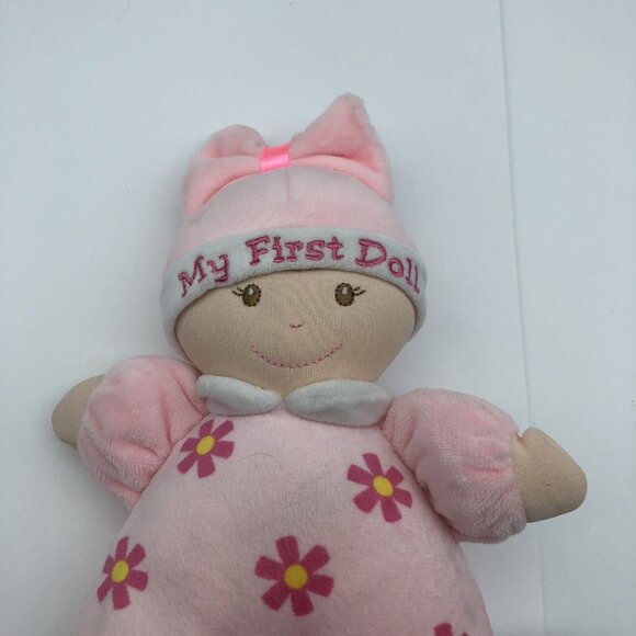 June Garden My First Doll Pink Soft Body lovey Flowers Rattle Embroidered Eyes - Picture 1 of 6